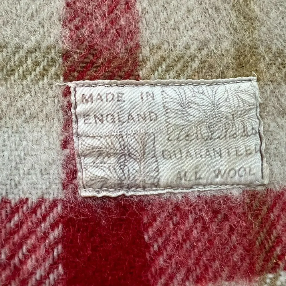 Unbranded Blanket Small Throw 100% Wool Red & Cream Plaid Made in England